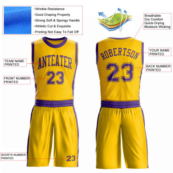 Custom Gold Purple Round Neck Suit Basketball Jersey