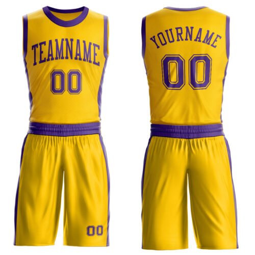 Custom Gold Purple Round Neck Suit Basketball Jersey