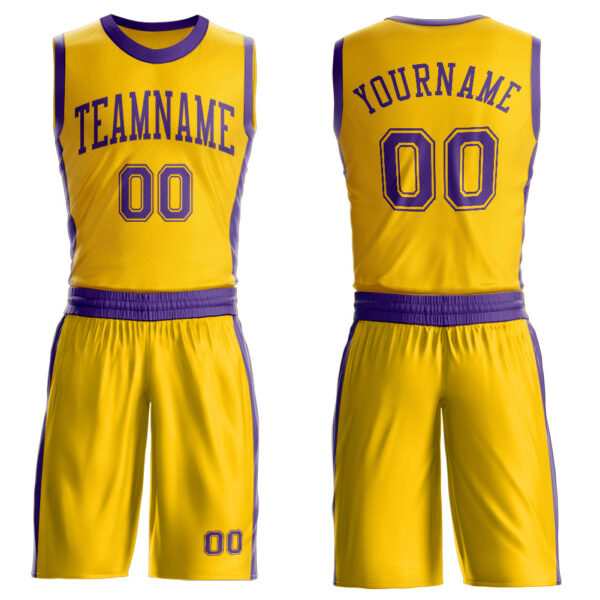 Custom Gold Purple Round Neck Suit Basketball Jersey