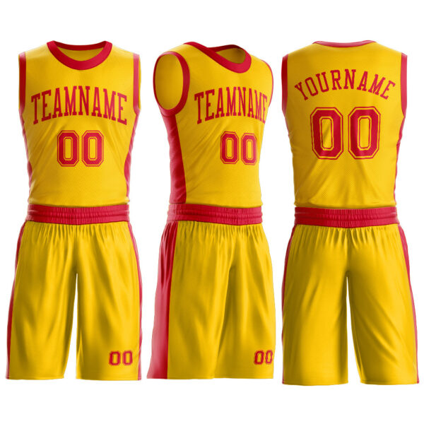 Custom Gold Red Round Neck Suit Basketball Jersey