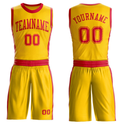 Custom Gold Red Round Neck Suit Basketball Jersey