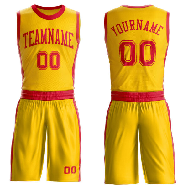 Custom Gold Red Round Neck Suit Basketball Jersey