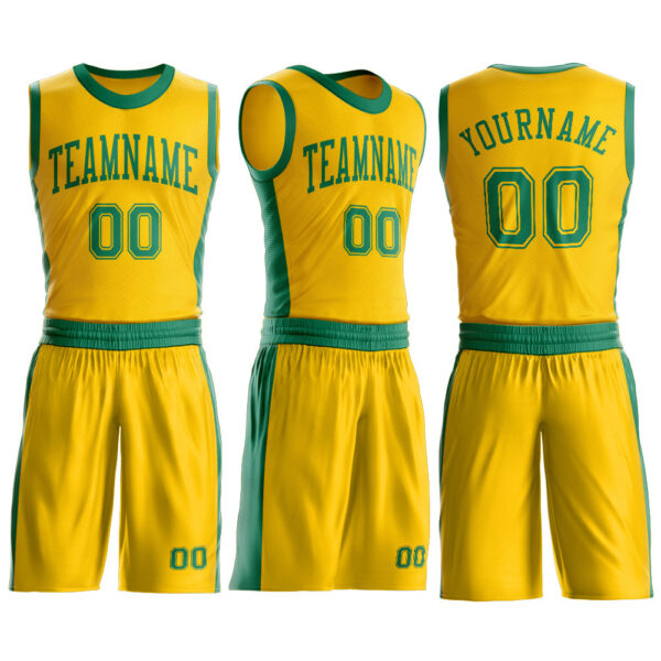 Custom Gold Kelly Green Round Neck Suit Basketball Jersey