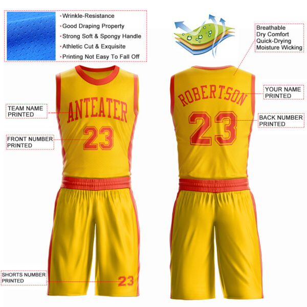 Custom Gold Orange Round Neck Suit Basketball Jersey