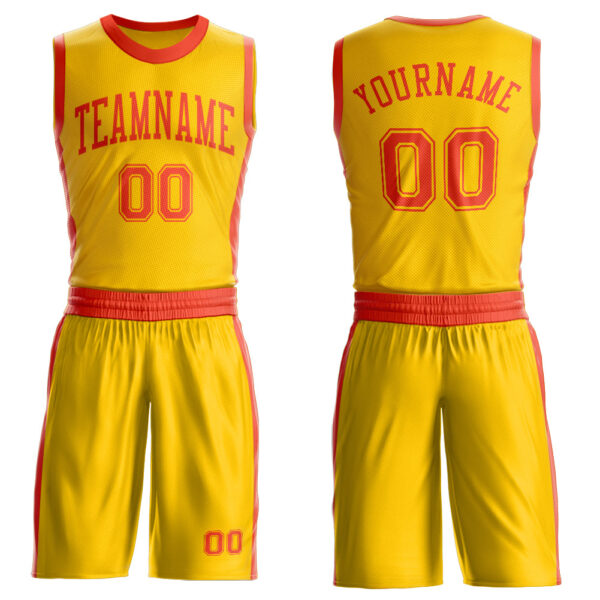Custom Gold Orange Round Neck Suit Basketball Jersey