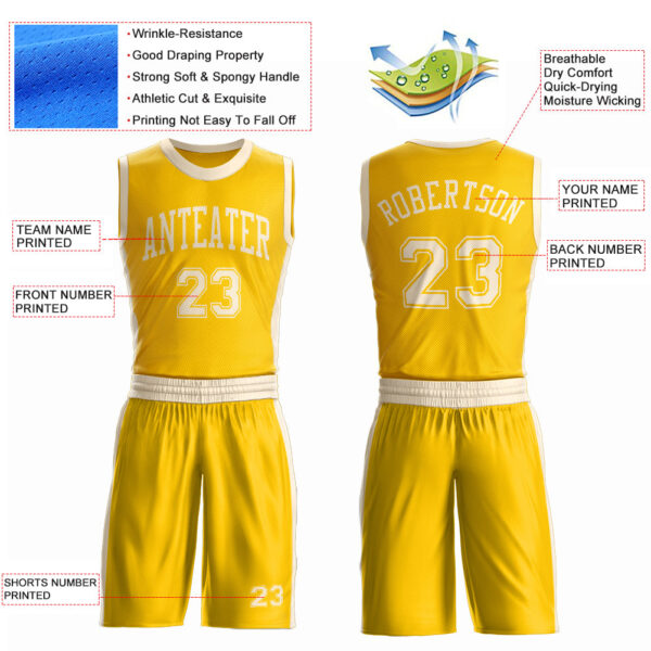 Custom Gold Cream Round Neck Suit Basketball Jersey
