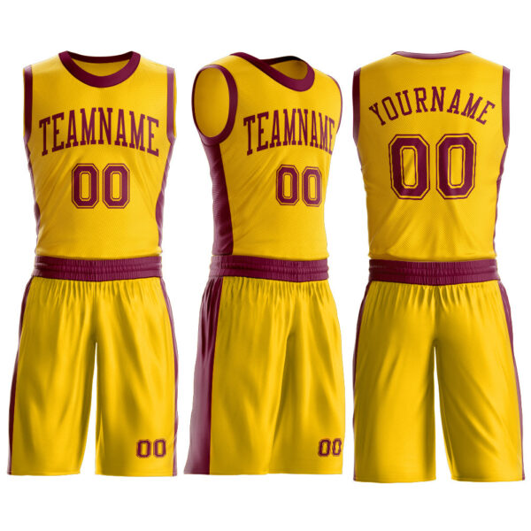 Custom Gold Maroon Round Neck Suit Basketball Jersey