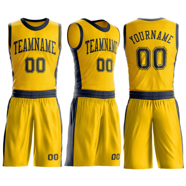 Custom Gold Navy Round Neck Suit Basketball Jersey