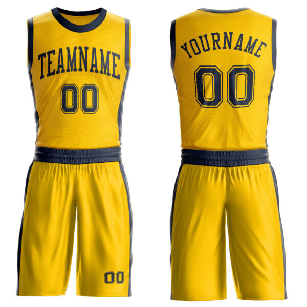 Custom Gold Navy Round Neck Suit Basketball Jersey