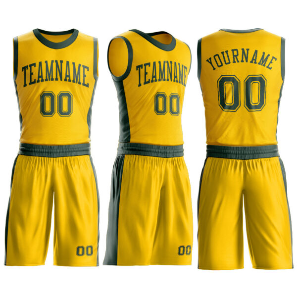 Custom Gold Green Round Neck Suit Basketball Jersey
