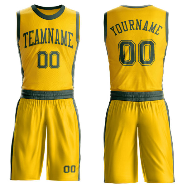 Custom Gold Green Round Neck Suit Basketball Jersey