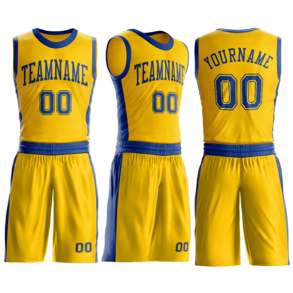 Custom Gold Royal Round Neck Suit Basketball Jersey