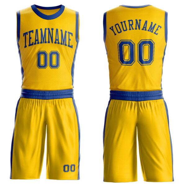 Custom Gold Royal Round Neck Suit Basketball Jersey