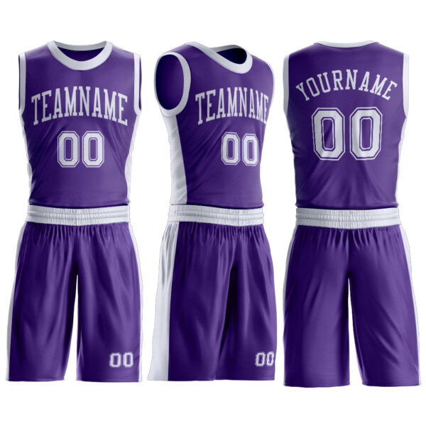 Custom Purple White Round Neck Suit Basketball Jersey