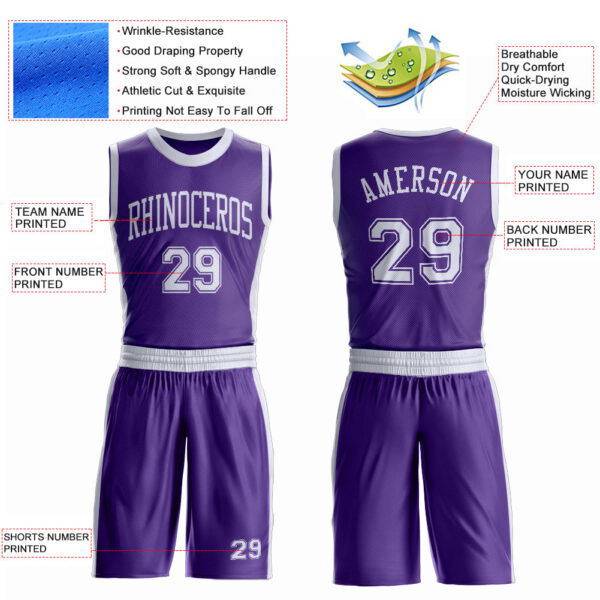 Custom Purple White Round Neck Suit Basketball Jersey
