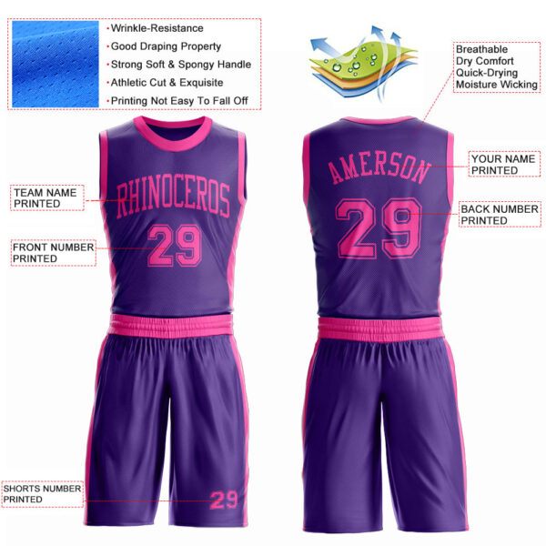 Custom Purple Pink Round Neck Suit Basketball Jersey
