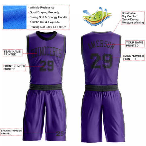 Custom Purple Black Round Neck Suit Basketball Jersey
