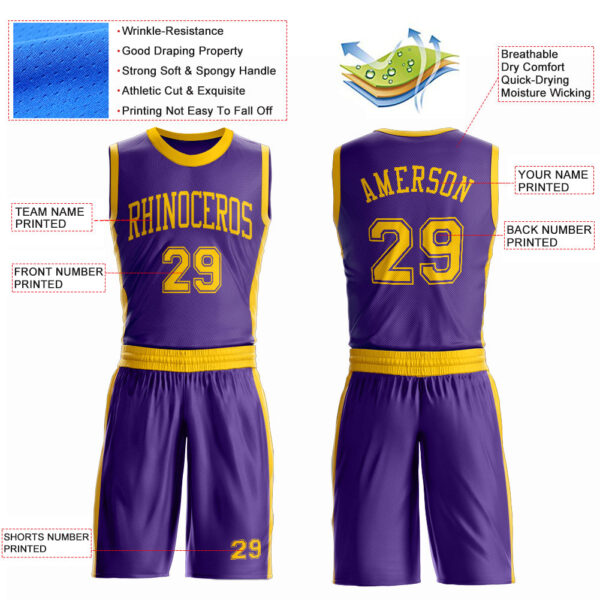 Custom Purple Gold Round Neck Suit Basketball Jersey