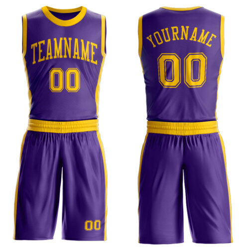 Custom Purple Gold Round Neck Suit Basketball Jersey