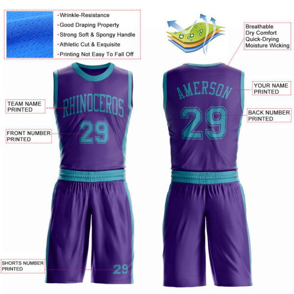 Custom Purple Teal Round Neck Suit Basketball Jersey