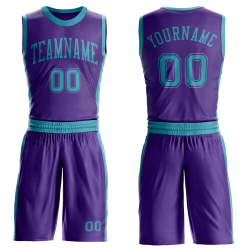 Custom Purple Teal Round Neck Suit Basketball Jersey