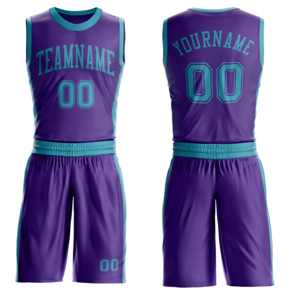Custom Purple Teal Round Neck Suit Basketball Jersey