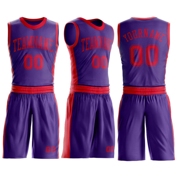 Custom Purple Red Round Neck Suit Basketball Jersey