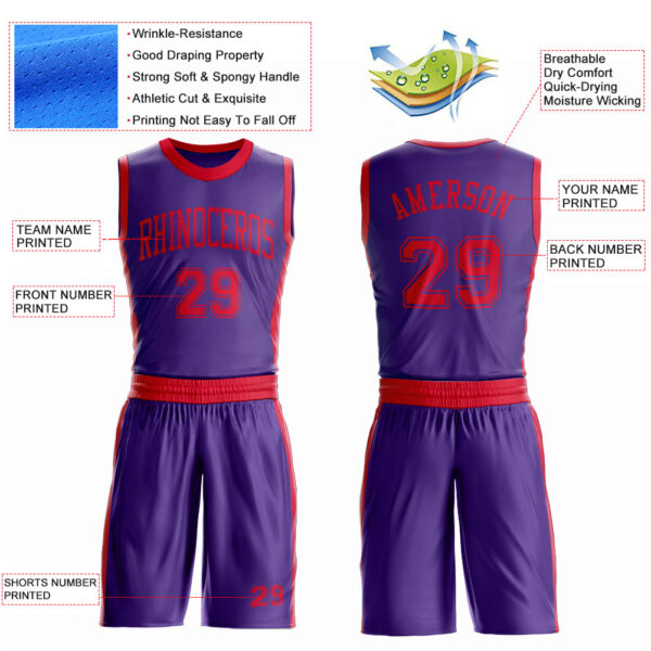 Custom Purple Red Round Neck Suit Basketball Jersey