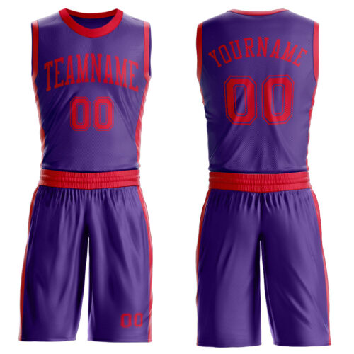 Custom Purple Red Round Neck Suit Basketball Jersey