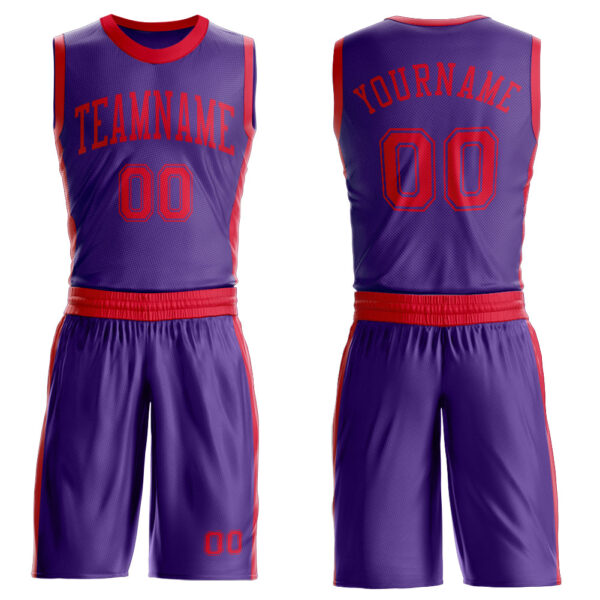 Custom Purple Red Round Neck Suit Basketball Jersey
