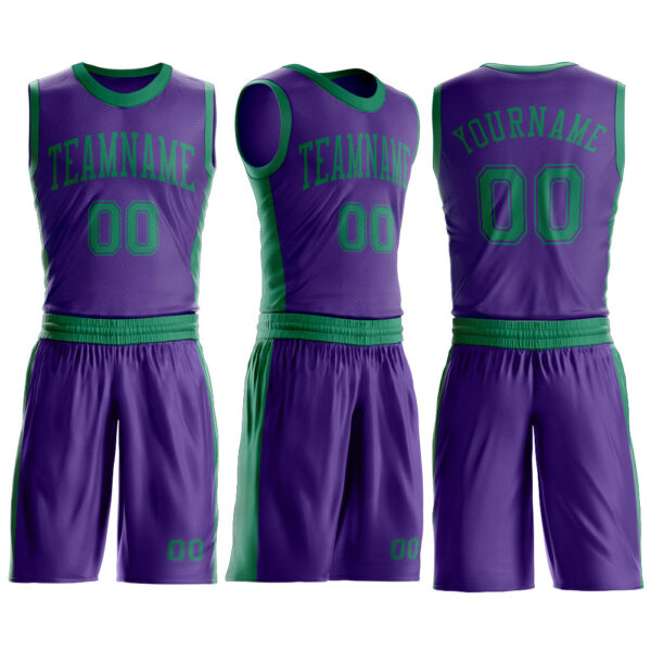 Custom Purple Kelly Green Round Neck Suit Basketball Jersey