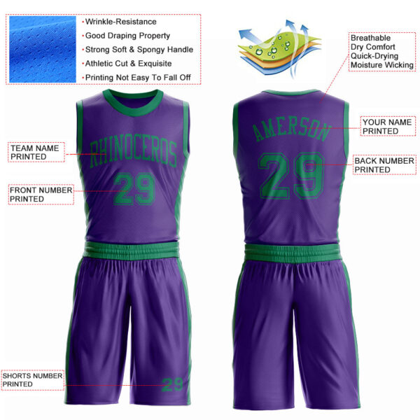 Custom Purple Kelly Green Round Neck Suit Basketball Jersey