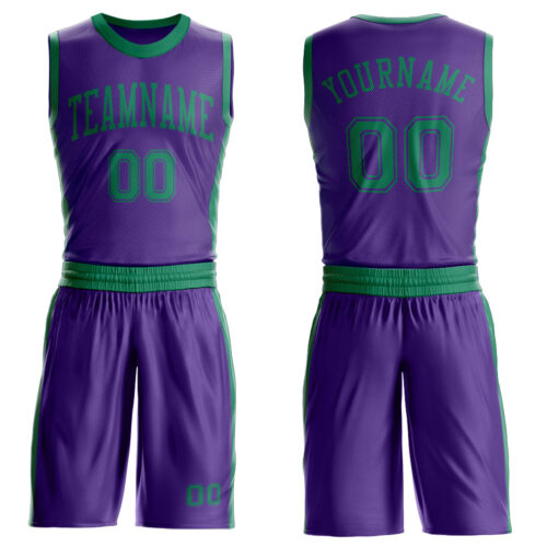 Custom Purple Kelly Green Round Neck Suit Basketball Jersey