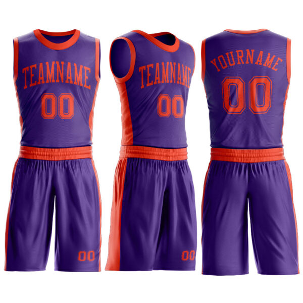 Custom Purple Orange Round Neck Suit Basketball Jersey