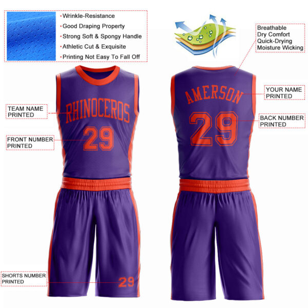 Custom Purple Orange Round Neck Suit Basketball Jersey