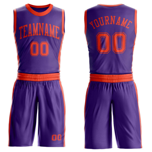 Custom Purple Orange Round Neck Suit Basketball Jersey