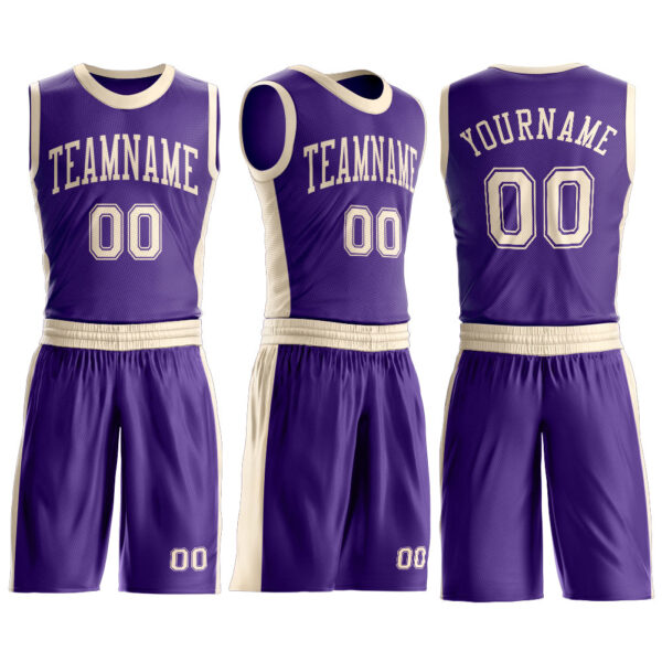 Custom Purple Cream Round Neck Suit Basketball Jersey