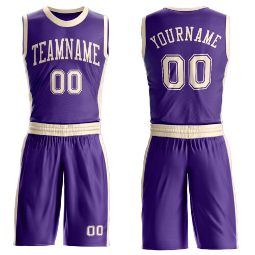 Custom Purple Cream Round Neck Suit Basketball Jersey