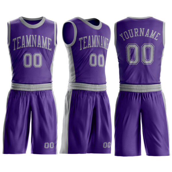 Custom Purple Gray Round Neck Suit Basketball Jersey