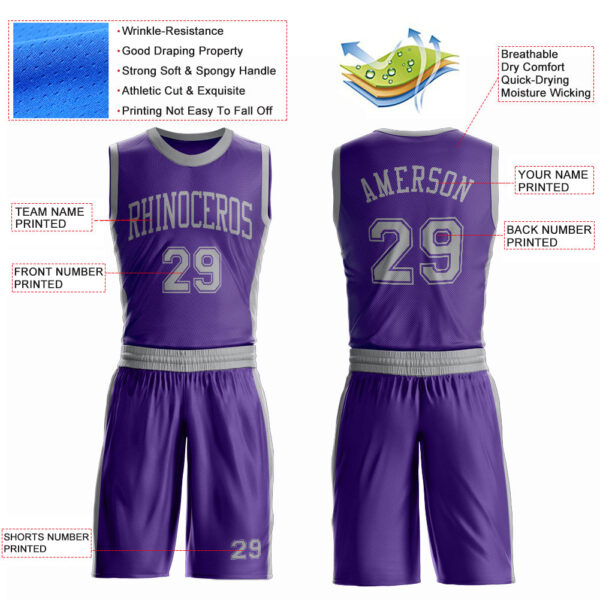 Custom Purple Gray Round Neck Suit Basketball Jersey