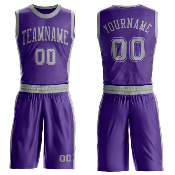 Custom Purple Gray Round Neck Suit Basketball Jersey