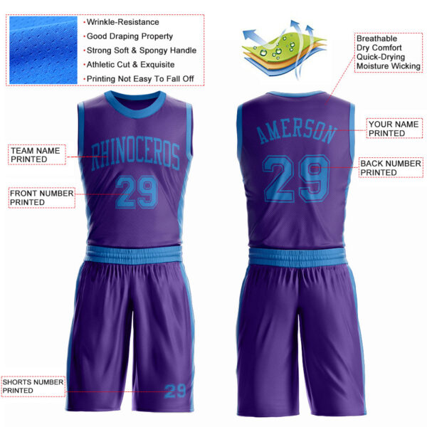 Custom Purple Blue Round Neck Suit Basketball Jersey
