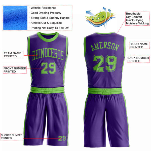 Custom Purple Neon Green Round Neck Suit Basketball Jersey