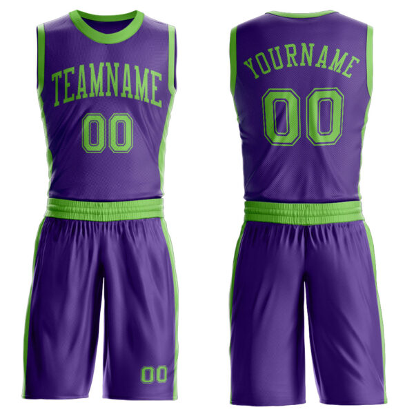 Custom Purple Neon Green Round Neck Suit Basketball Jersey