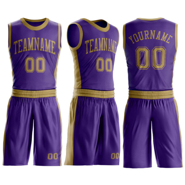 Custom Purple Old Gold Round Neck Suit Basketball Jersey