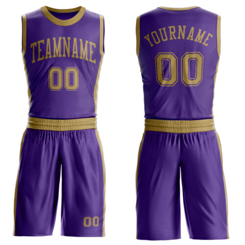 Custom Purple Old Gold Round Neck Suit Basketball Jersey