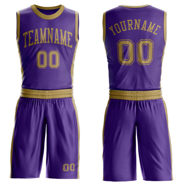 Custom Purple Old Gold Round Neck Suit Basketball Jersey