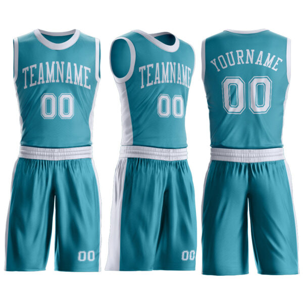 Custom Teal White Round Neck Suit Basketball Jersey