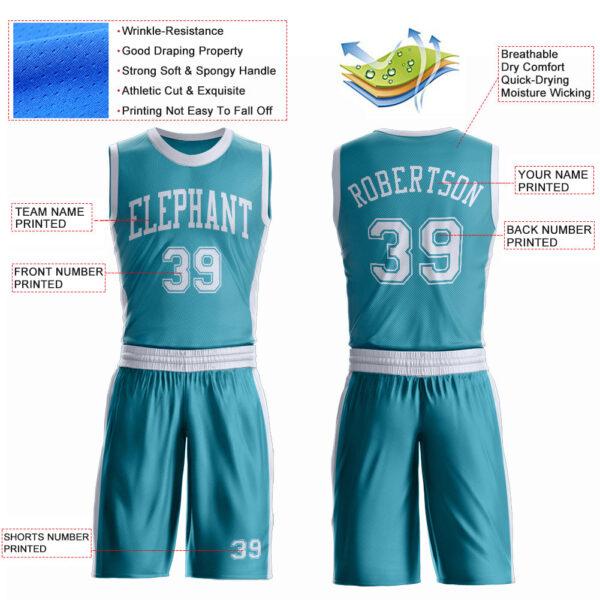 Custom Teal White Round Neck Suit Basketball Jersey