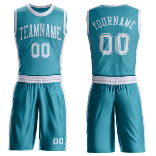 Custom Teal White Round Neck Suit Basketball Jersey